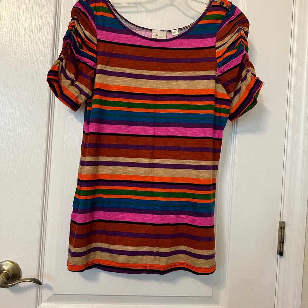 Anthropologie Multicolor Striped Short Sleeve Top